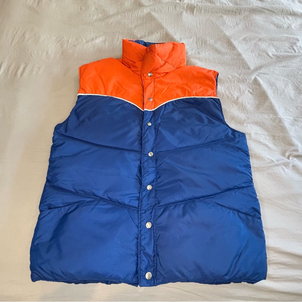 Vintage 1st down First Down Puffer Vest Mens Large Blue Orange Goose Down